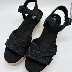Toms Black Metallic Linen Sandal Women's Size 9